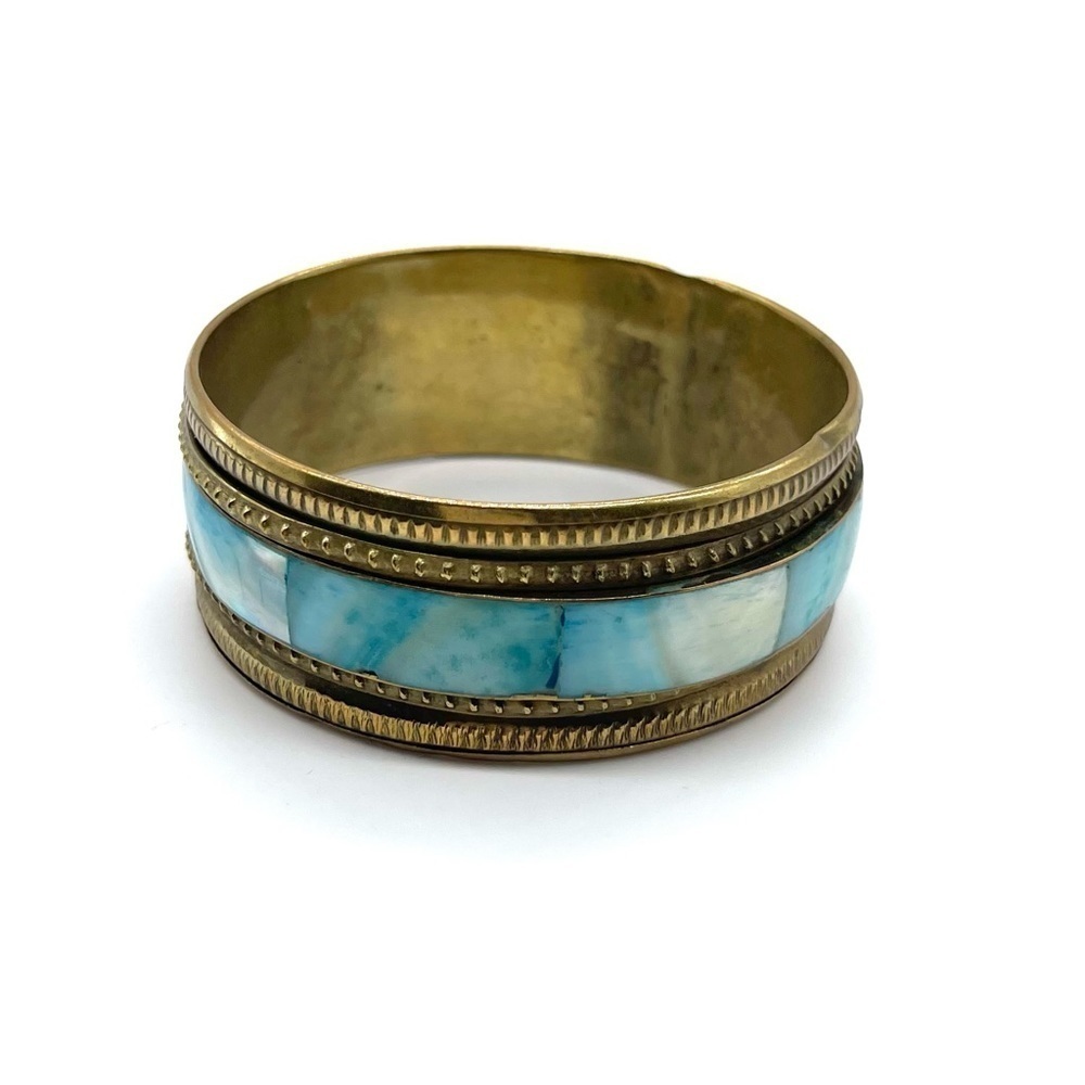 Vintage Handcrafted Brass with Blue Mother of Pearl